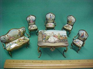 6 Pc Set Antique Miniature Enamel Dollhouse Parlor Furniture Viennese Austria