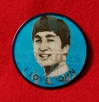 1964 " I Like Beatles " I Love John Blue Vari Vue Flicker Button