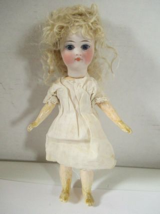 Antique French Or German Bisque Head Jointed Doll With Glass Eyes 8 Inches Tall