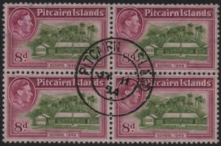 Pitcairn Islands - 1951 8d Olive - Green & Magenta Block Of 4 Sg 6a Fine V39130
