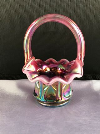 Vintage Fenton Pink & Amethyst Carnival Glass 4” Mini Basket