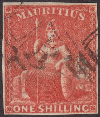 Mauritius 1859 Qv Britannia 1sh Vermilion Imperf Sg34 Cat £75