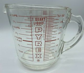 Vintage Pyrex 4 Cup Liquid Measure Measuring Cup D Handle No Metric 1 Quart Red