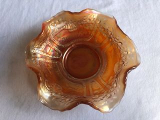 Vintage Fenton Marigold Carnival Glass Bowl Sailboats Orange Tree