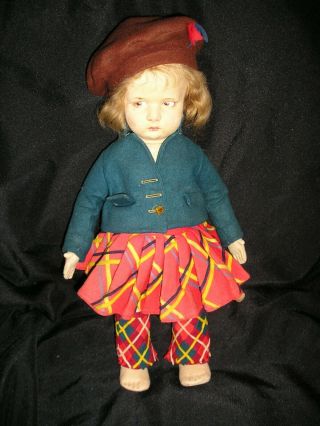 Rare Early Ethnic Lenci Girl Sweet Scottish Girl In Tartan Kilt Model 300