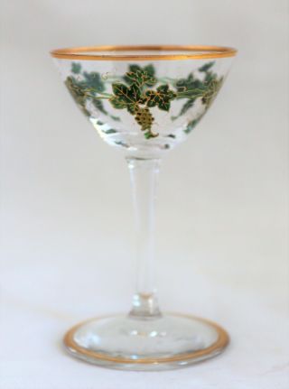 Art Nouveau Moser Style Glass Enameled Grapes Leaves Cordial