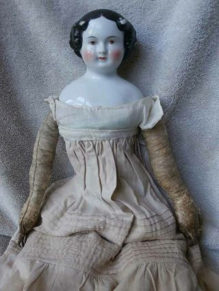 RARE BROWN EYED 1860 ' s All Antique China Head Doll 21 