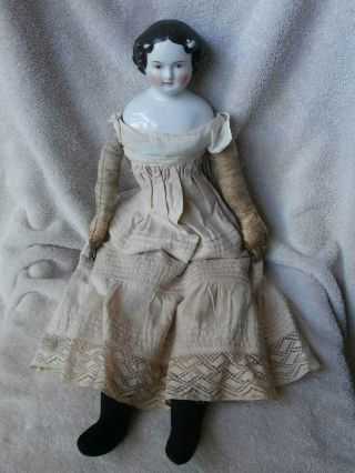 RARE BROWN EYED 1860 ' s All Antique China Head Doll 21 