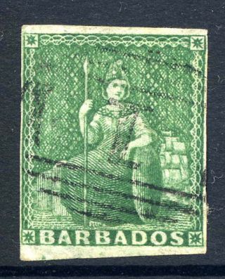 Barbados 1855 - 58 Britannia ½d Green Four Margins Very Fine Duplex Numeral