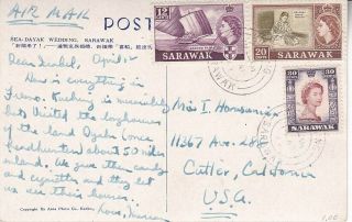 1962 Sarawak 203,  205,  207 On Sea Dayak Wedding Post Card,  Kuching To Us D