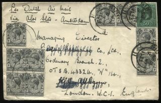 Straits Settlements Kgv 1933 Cover To London Via Dutch Airmail