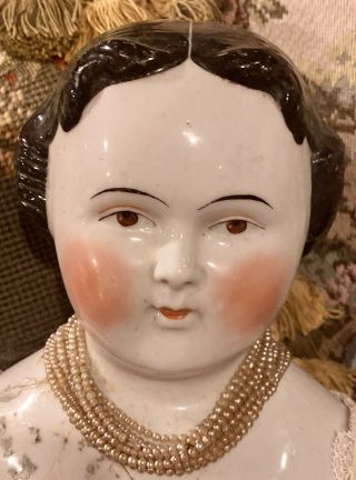 Antique Rare 27” Brown Eyed Civil War Era Flat Top China Head Doll