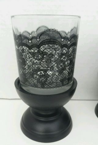 SET of 6 BLACK LACE EMBOSSED DRINKING TUMBLER GLASSES W/ 2 