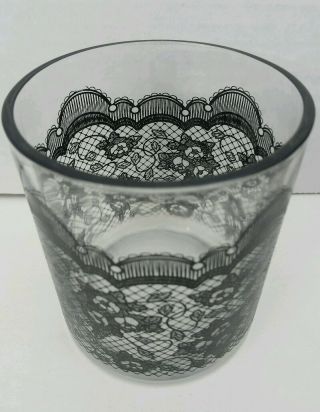 SET of 6 BLACK LACE EMBOSSED DRINKING TUMBLER GLASSES W/ 2 
