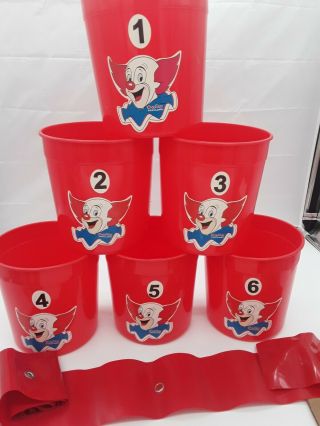 Vintage 60s - 70s Bozo The Clown Larry Harmon Grand Prize Game Bucket Set Of 6