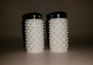 Vintage Fenton Milk Glass Hobnail Salt & Pepper Shaker Set