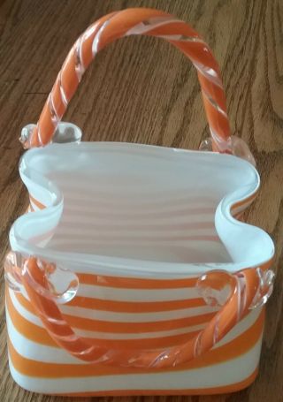 Orange Swirl - Lead Crystal Glass Block Purse Vase - Mouth Blown Glass