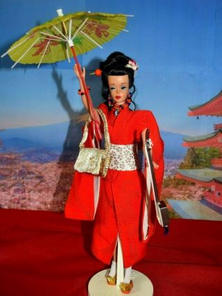 Vintage Brunette 3/4 Ponytail " Barbie In Japan " 821 1964 Complete With
