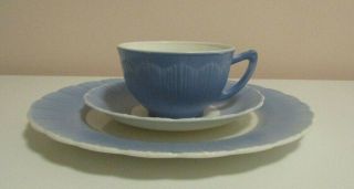 Vintage 3 Pc Macbeth Evans Bordette Cremax Pastel Blue Dinner Plate Cup & Saucer