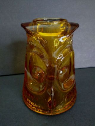 Vtg Mid Century Viking Glass Amber Owl Fairy Light Candle Holder Top Only
