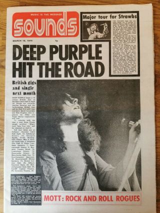 Sounds Music Newspaper March 16th 1974 Deep Purple And Bad Company Cover.