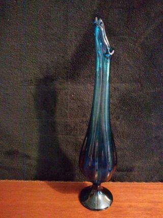 Vintage ??fenton?? Cobalt Blue Art Glass Small Bud Vase Fluted Base 15 "