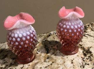 2 Fenton Hobnail Bud Vases Pink And White Opalescent 4 " Tall