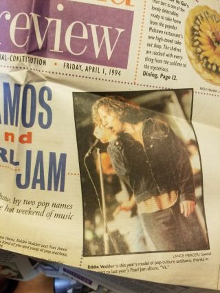 Pearl Jam Concert Preview 1994 Atlanta Newspaper Article Fox Theatre Vedder