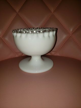 Vintage Fenton Crimped Silvercrest Milk Glass Silver Crest Dip Bowl
