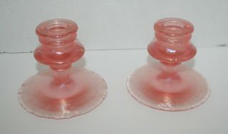 Vintage Fenton Usa Velva Rose 316 Iridescent Pink Stretch Glass Candlestick Pair