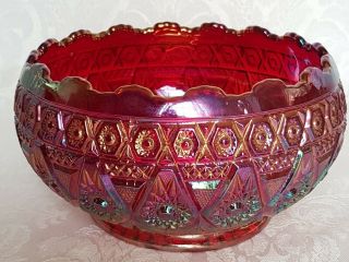 Vintage Imperial Carnival Glass - Diamond Lace 434 In Sunset Ruby Bowl Gorgeous