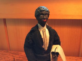 Rare Antique Black Bisque Head Dollhouse Doll 6” Tall 3
