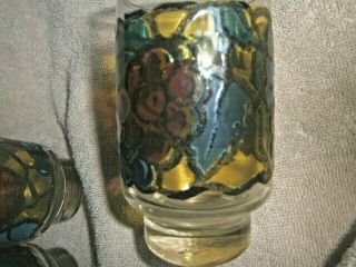 Vintage Set of 6 Libbey Stained Glass Drinking Glasses 5 1/2 