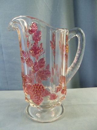 Westmoreland Clear Glass Ruby Stained Or Flashed Paneled Grape Pitcher 9 " Tall