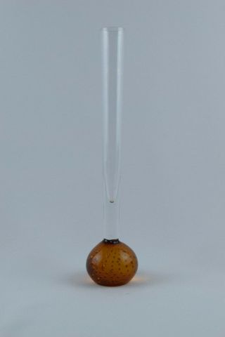 Vintage Art Glass Amber Honey Floating Control Bubble 10 " Clear Stem Bud Vase