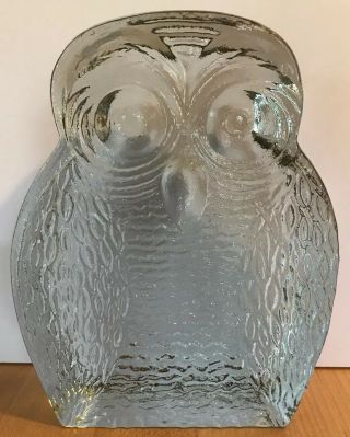 Vintage BLENKO FLAW Glass OWL Bookend by Joel Meyers Mid Century Modern Clear 2