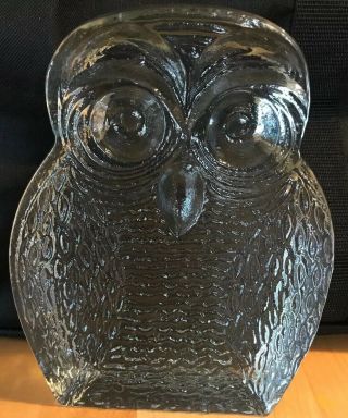 Vintage BLENKO FLAW Glass OWL Bookend by Joel Meyers Mid Century Modern Clear 3