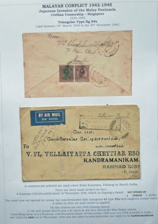 Pahang Malaya 16 Nov 1940 Airmail Cover From Kuantan To India - Censored - See