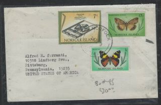 Norfolk Islands Cover (pp1804b) 1978 Butterfly 1c,  17c,  7c Jail Cover To Usa