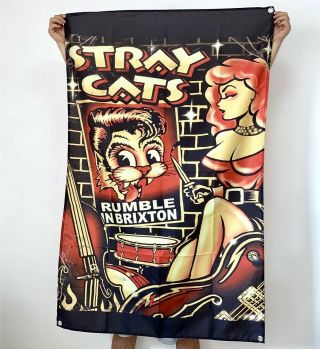 Stray Cats Banner Rumble In Brixton Cover Tapestry Flag Art Fabric Poster 3x5 Ft