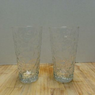 2 Vintage Anchor Hocking Lido Milano Clear Glass Coolers Crinkle 6 7/8 " 20 Oz