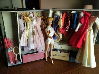 Huge Vintage Barbie Clothes And Accessories Set With 1960s Barbie And Case