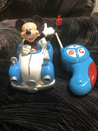 Vintage Disney Mickey Mouse Kids Remote Control Rc Toy Car Vehicle Blue & White