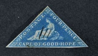 Cape Of Good Hope,  Qv,  1855,  4d.  Blue Value,  Sg 6a,  Fiscally.