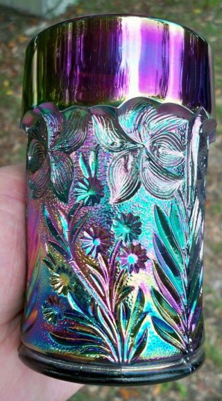 Lenox Imperial Carnival Glass Electric Purple Tiger Lily Tumbler Signed