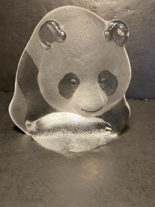 Signed Mats Jonasson Sweden Art Glass Crystal Panda Bear Sculpture,  Tag