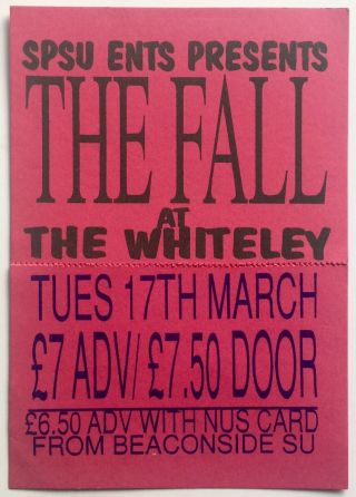 The Fall Concert Ticket Stafford Polytechnic 17th March 1992