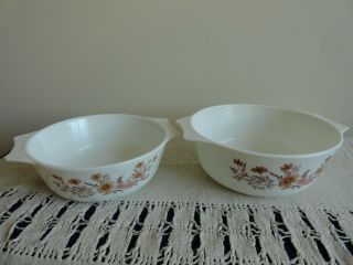 2 Vintage Pyrex England Casserole Baking Dishes Country Autumn Flowers Cottage