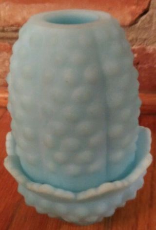 Vintage Fenton Hobnail Blue Custard Satin Glass Fairy Light Lamp