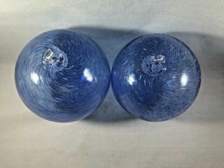 ART GLASS LARGE BLUE BALLS - SET OF 2 LOOPS FOR HANGING 3